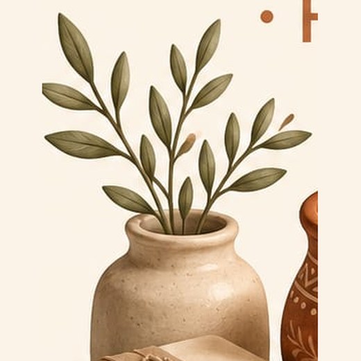 Jarrón de cerámica con ramas de olivo